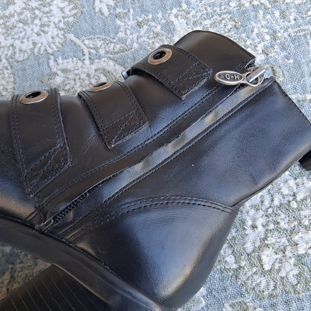 Harley-Davidson Black Leather Moto Combat Boots Sz 5 Biker-Chic Grunge Gothic - Picture 8 of 16